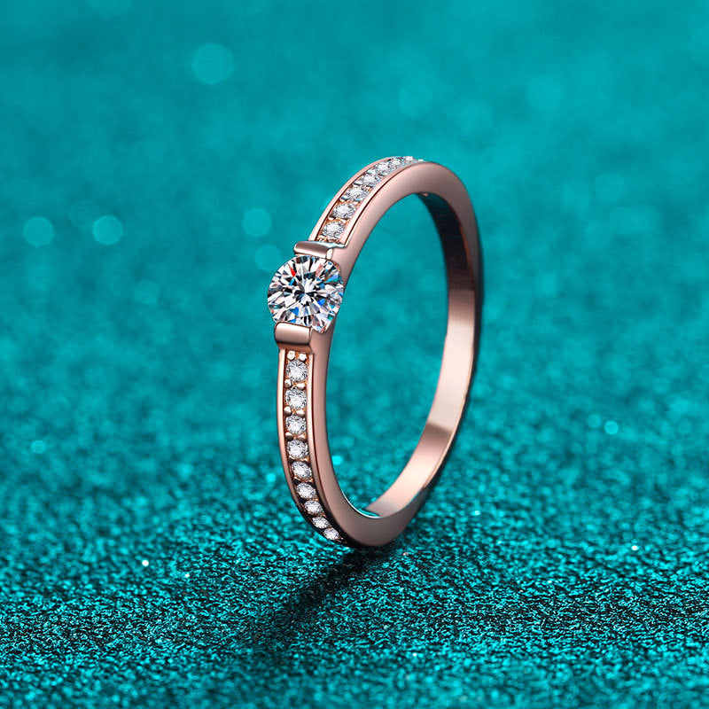 Champagne Gold Plated Moissanite Ring - 925 Sterling Silver Geometric Minimalist Design