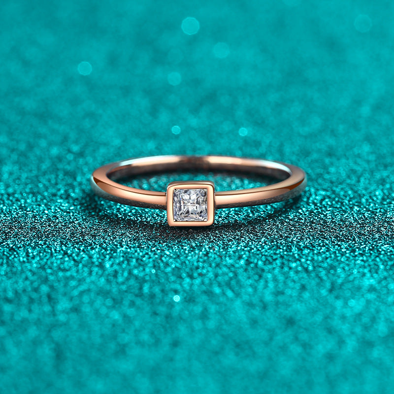 Champagne Gold Ice Cube Moissanite Ring - 925 Sterling Silver Minimalist Fruit Motif Design