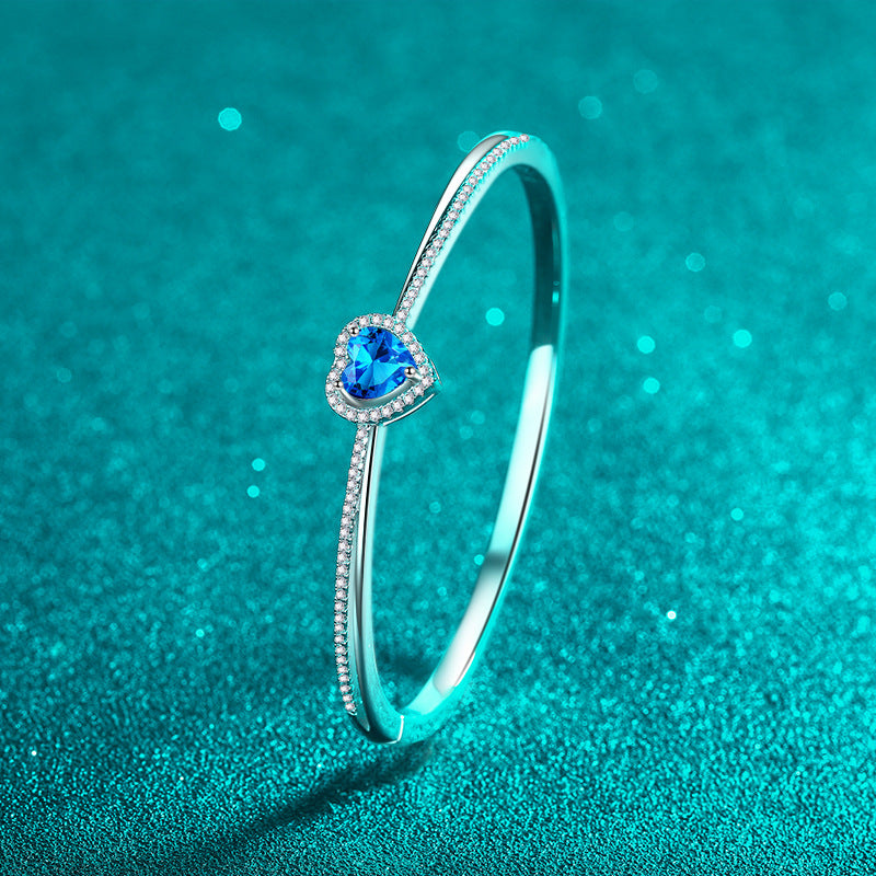 Chanel Style Zodiac Bangle 1.45ct Moissanite 46x56mm Heart Star Leaf 925 Silver Rhodium