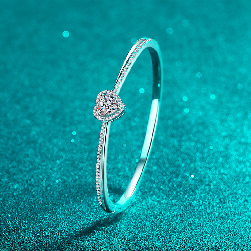 Chanel Style Zodiac Bangle 1.45ct Moissanite 46x56mm Heart Star Leaf 925 Silver Rhodium