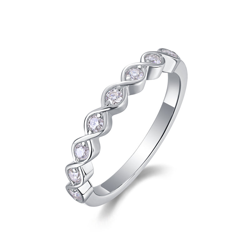 Chic Moissanite Accented Geometric Silver Band