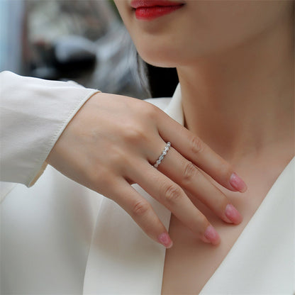 Chic Moissanite Accented Geometric Silver Band