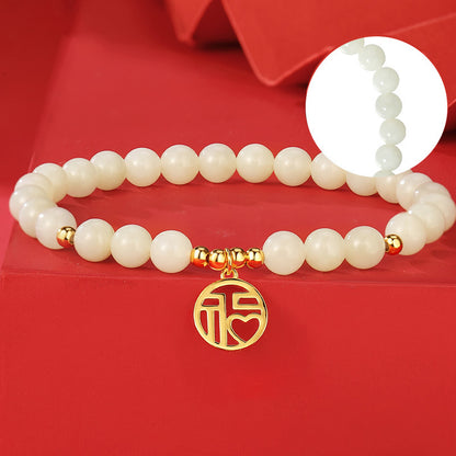 Chinese Fu Charm Bracelet 925 Silver Jade Beads