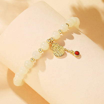 Chinese Gourd Bracelet 925 Silver Jade Beaded Jewelry