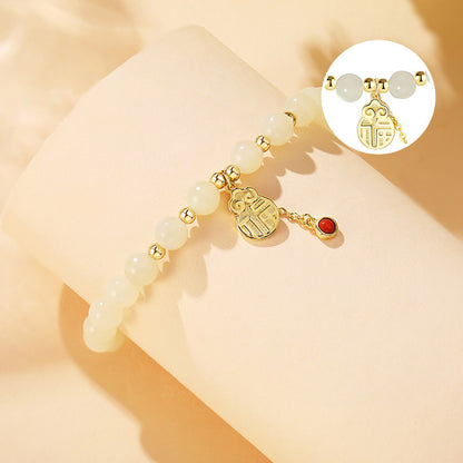 Chinese Gourd Bracelet 925 Silver Jade Beaded Jewelry
