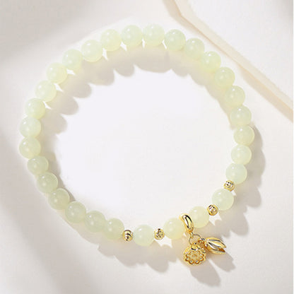 Chinese Lotus Bracelet 925 Silver Floral Jade Beads