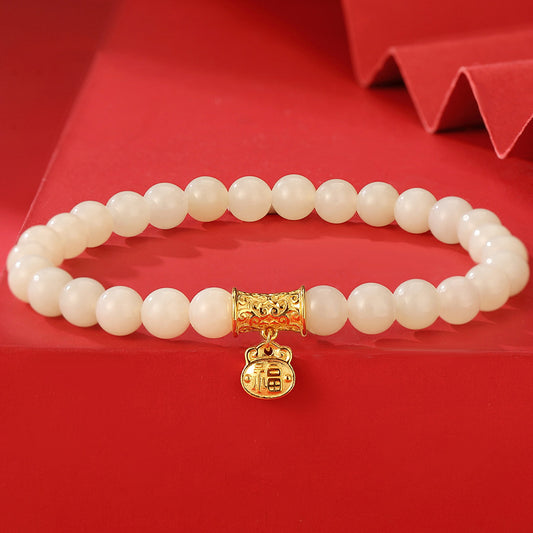 Chinese Lucky Lock Bracelet 925 Silver Jade Charm Jewelry