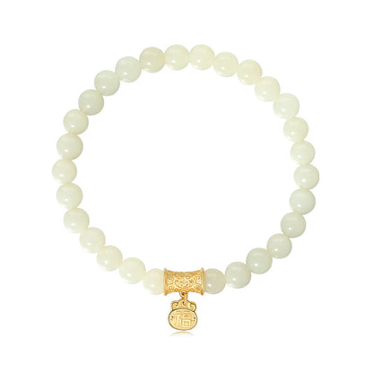 Chinese Lucky Lock Bracelet 925 Silver Jade Charm Jewelry