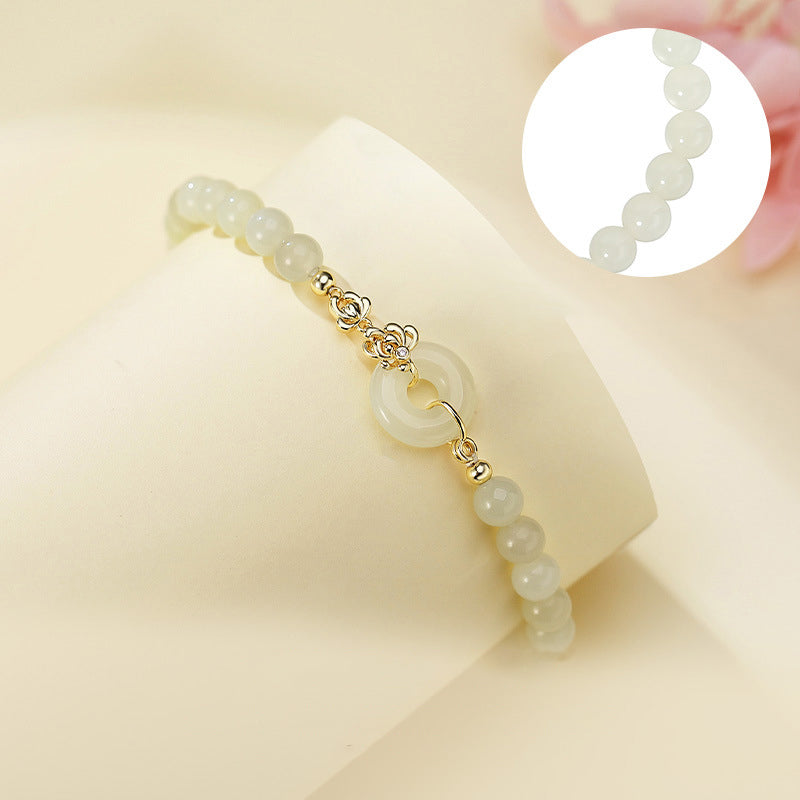 Chrysanthemum Jade Bracelet 925 Silver Floral Oriental Jewelry