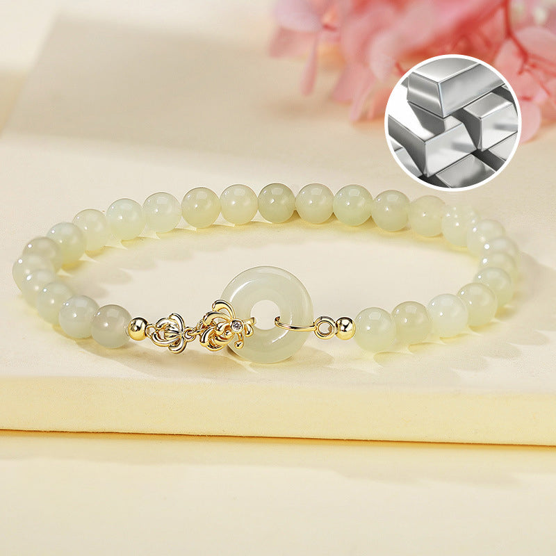 Chrysanthemum Jade Bracelet 925 Silver Floral Oriental Jewelry