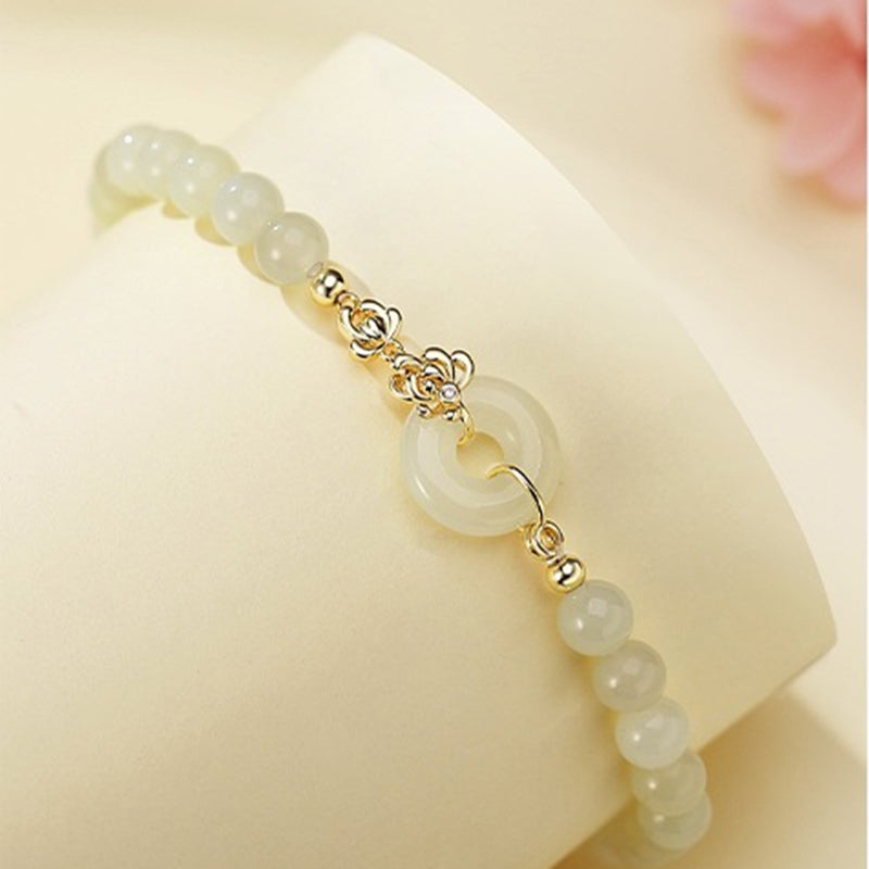 Chrysanthemum Jade Bracelet 925 Silver Floral Oriental Jewelry