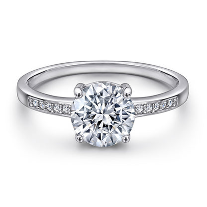 Classic 4-Prong Zircon Solitaire Ring - 925 Sterling Silver Round Cut Engagement Ring for Women