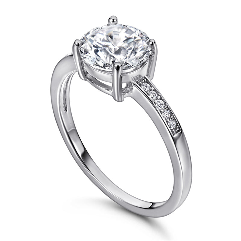 Classic 4-Prong Zircon Solitaire Ring - 925 Sterling Silver Round Cut Engagement Ring for Women