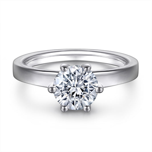 Classic 6-Prong Solitaire Ring - 925 Sterling Silver 1-Carat Zircon Engagement Jewelry