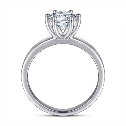 Classic 6-Prong Solitaire Ring - 925 Sterling Silver 1-Carat Zircon Engagement Jewelry