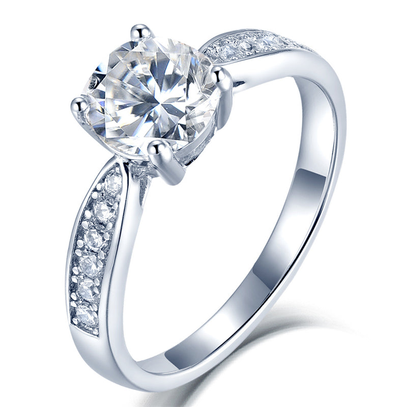 Classic Four-Prong Moissanite Eternity Ring - 925 Sterling Silver Diamond Simulant Band for Women