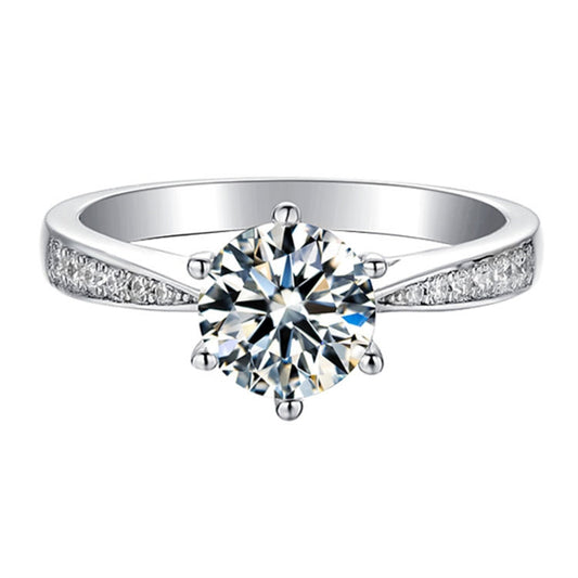 Classic Six-Prong Moissanite Ring - 925 Sterling Silver Micro-Pavé Engagement Ring