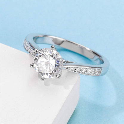 Classic Six-Prong Moissanite Ring - 925 Sterling Silver Micro-Pavé Engagement Ring