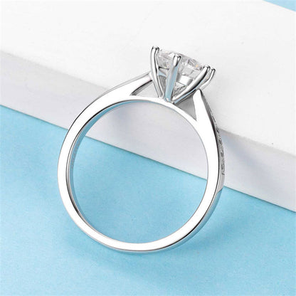 Classic Six-Prong Moissanite Ring - 925 Sterling Silver Micro-Pavé Engagement Ring