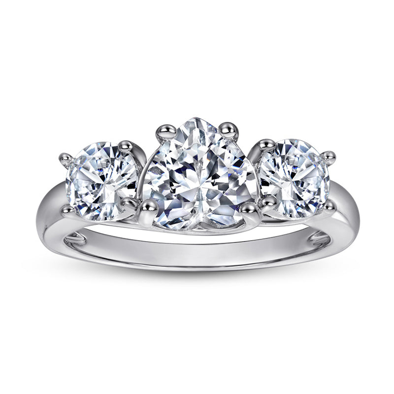 Classic Three-Stone 925 Silver Ring - Heart & Round Zirconia Bridal Set