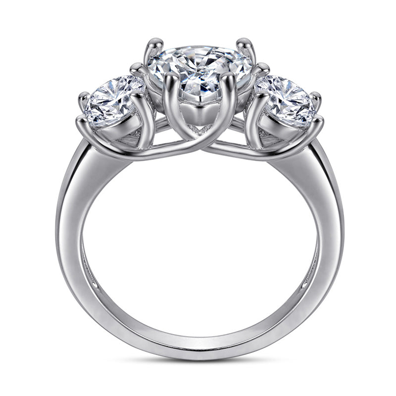 Classic Three-Stone 925 Silver Ring - Heart & Round Zirconia Bridal Set