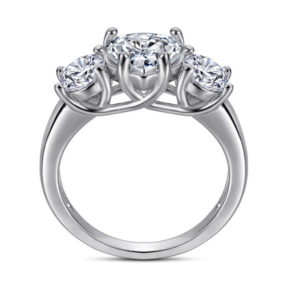 Classic Three-Stone 925 Silver Ring - Heart & Round Zirconia Bridal Set