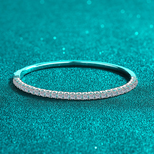 Coastal Theme Bangle 1.68ct Moissanite 46*56mm Shell Starfish Wave 925 Silver Rhodium