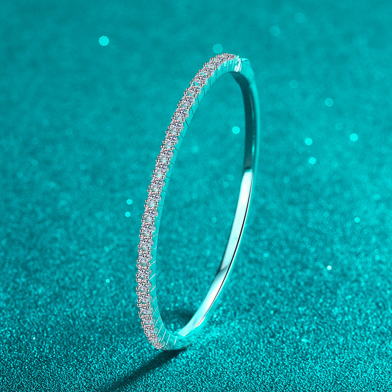 Coastal Theme Bangle 1.68ct Moissanite 46*56mm Shell Starfish Wave 925 Silver Rhodium