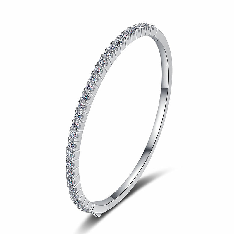 Coastal Theme Bangle 1.68ct Moissanite 46*56mm Shell Starfish Wave 925 Silver Rhodium