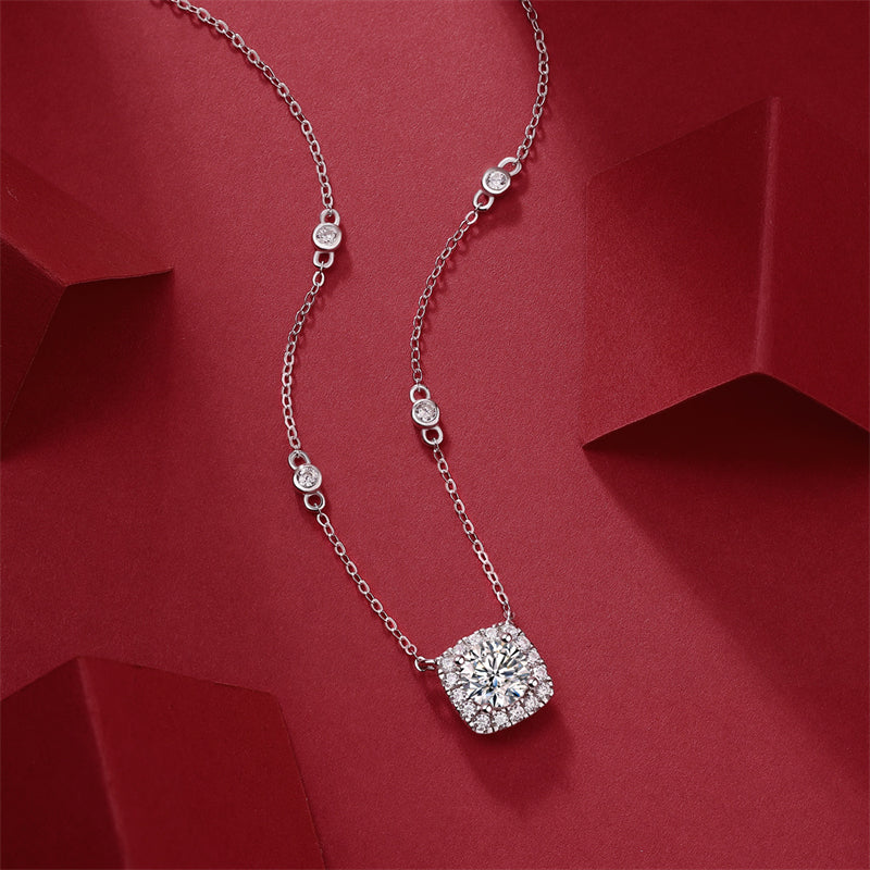 Contemporary Moissanite Necklace with Quadrilateral Design
