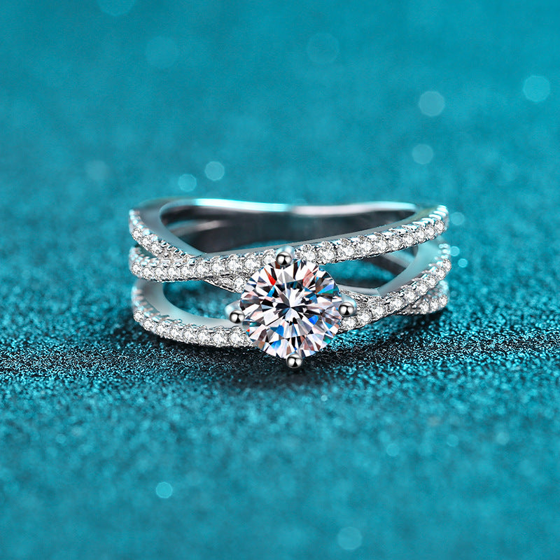 Cross-Over Solitaire Moissanite Ring in 925 Sterling Silver | 1ct Openwork Design