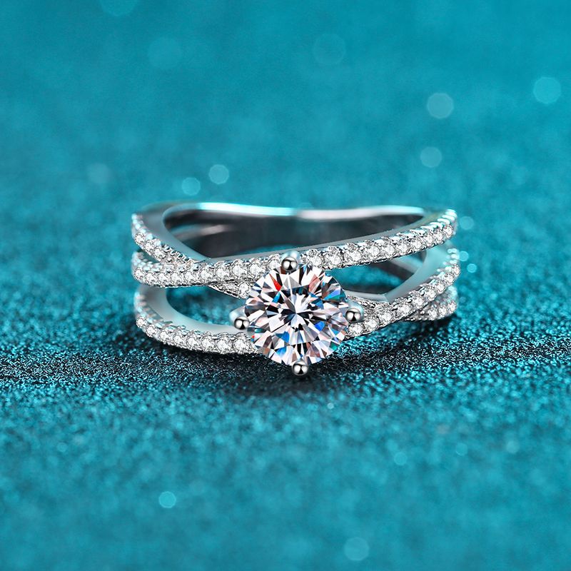 Cross-Over Solitaire Moissanite Ring in 925 Sterling Silver | 1ct Openwork Design