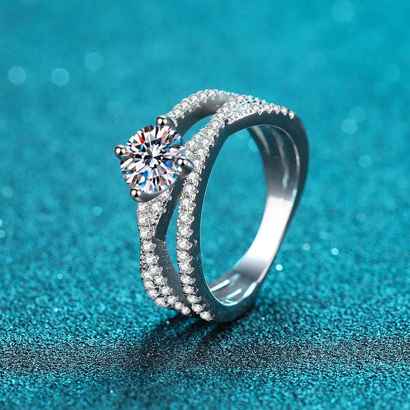 Cross-Over Solitaire Moissanite Ring in 925 Sterling Silver | 1ct Openwork Design