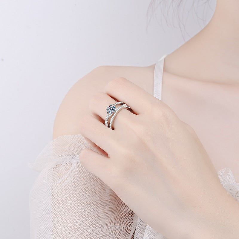 Cross-Over Solitaire Moissanite Ring in 925 Sterling Silver | 1ct Openwork Design