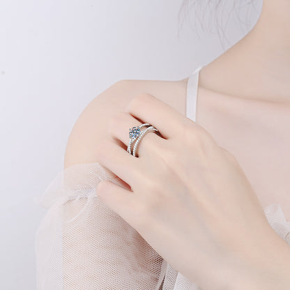 Cross-Over Solitaire Moissanite Ring in 925 Sterling Silver | 1ct Openwork Design