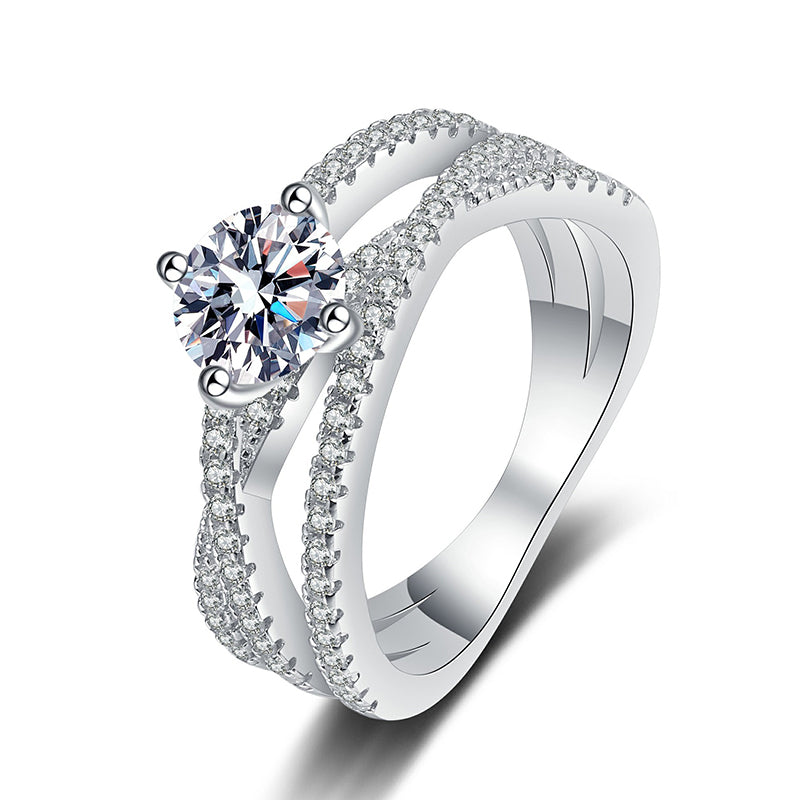 Cross-Over Solitaire Moissanite Ring in 925 Sterling Silver | 1ct Openwork Design