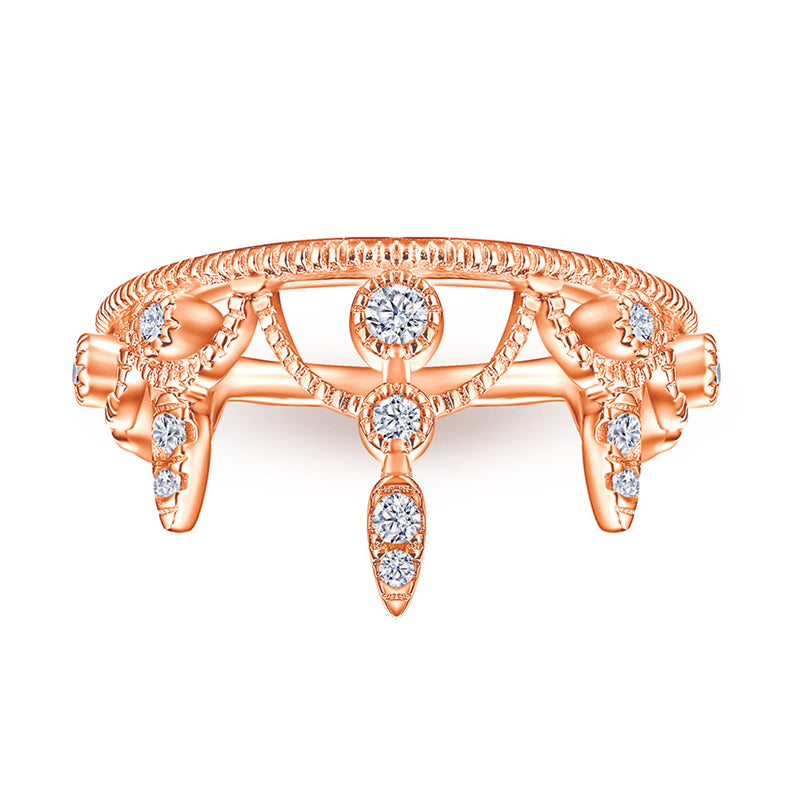 Crown Design 925 Silver Ring - 18K Gold Plated Zirconia Band for Women