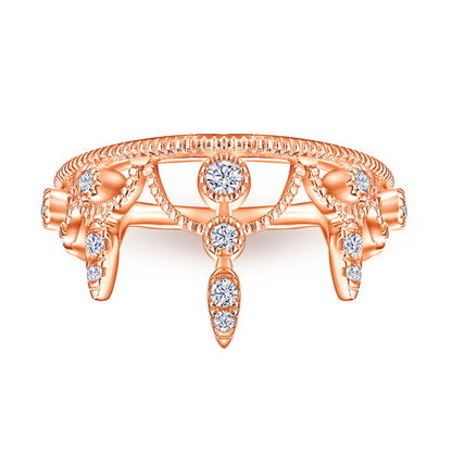 Crown Design 925 Silver Ring - 18K Gold Plated Zirconia Band for Women