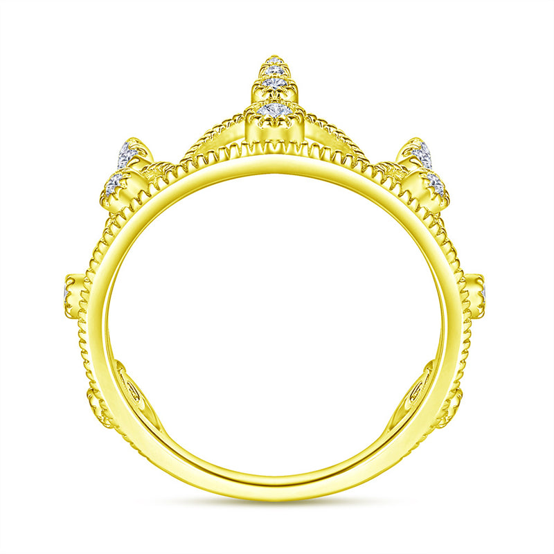 Crown Design 925 Silver Ring - 18K Gold Plated Zirconia Band for Women