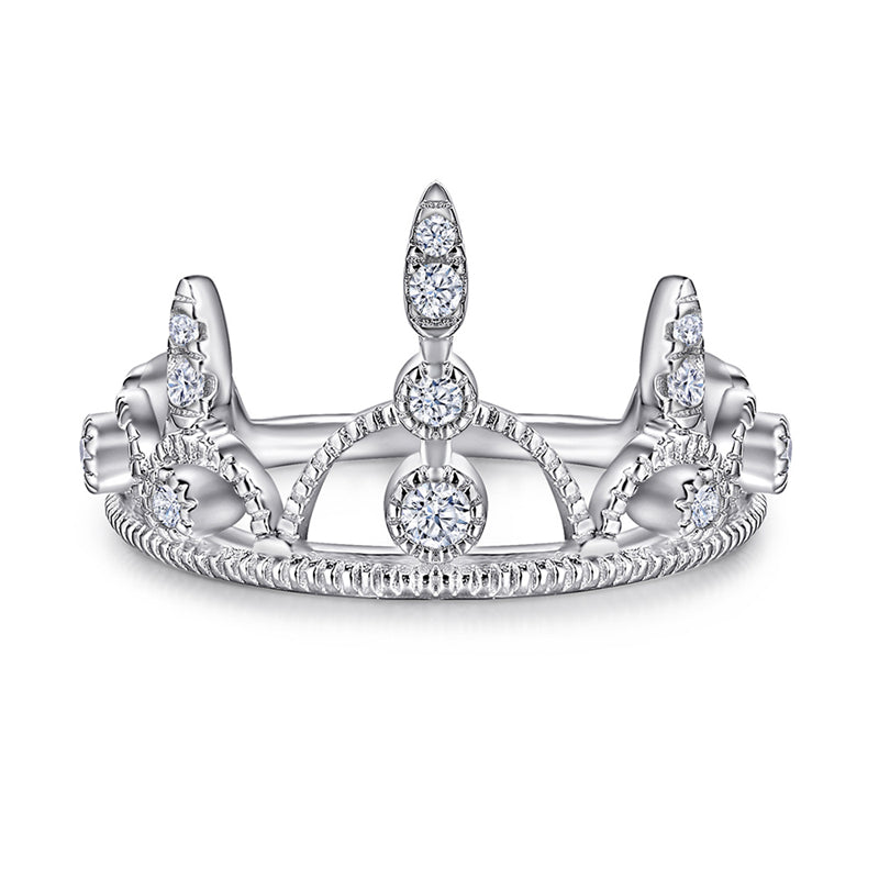 Crown Design 925 Silver Ring - 18K Gold Plated Zirconia Band for Women