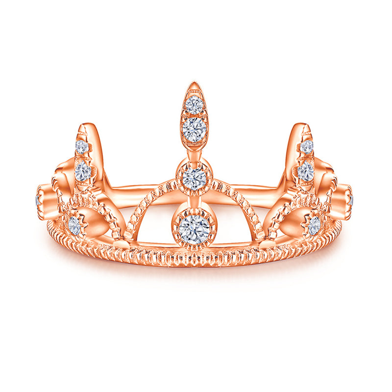 Crown Design 925 Silver Ring - 18K Gold Plated Zirconia Band for Women