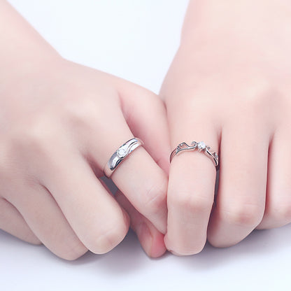 Crown Design 925 Sterling Silver Couple Rings - Adjustable Matching Promise Set