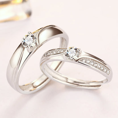 Crown Design Couple Rings - 925 Sterling Silver Minimalist Matching Set with Zircon Accents