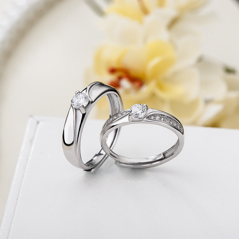 Crown Design Couple Rings - 925 Sterling Silver Minimalist Matching Set with Zircon Accents