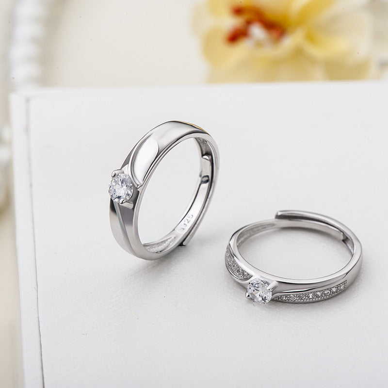 Crown Design Couple Rings - 925 Sterling Silver Minimalist Matching Set with Zircon Accents