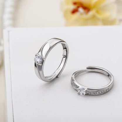 Crown Design Couple Rings - 925 Sterling Silver Minimalist Matching Set with Zircon Accents