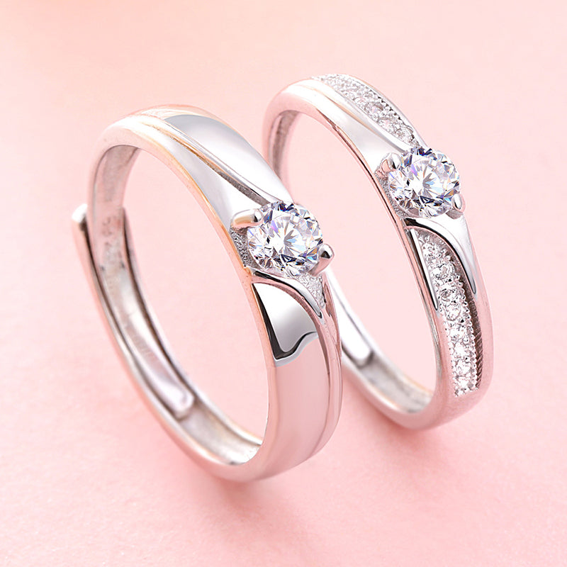 Crown Design Couple Rings - 925 Sterling Silver Minimalist Matching Set with Zircon Accents