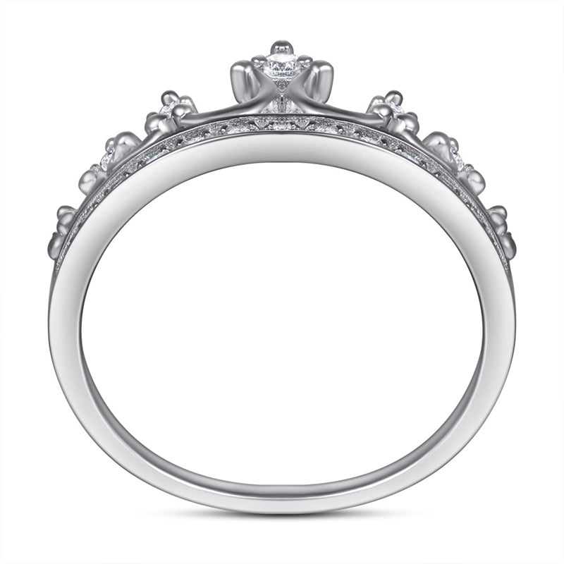 Crown Design Zircon Ring - 925 Sterling Silver Regal Jewelry for Women
