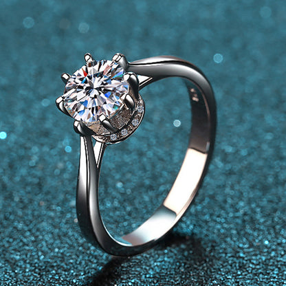 Crown Setting Moissanite Engagement Ring - 925 Sterling Silver 8-Prong Camellia Wedding Band