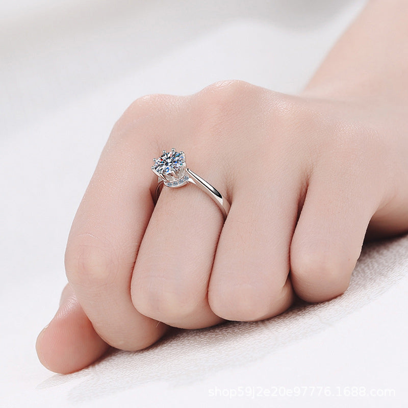 Crown Setting Moissanite Engagement Ring - 925 Sterling Silver 8-Prong Camellia Wedding Band